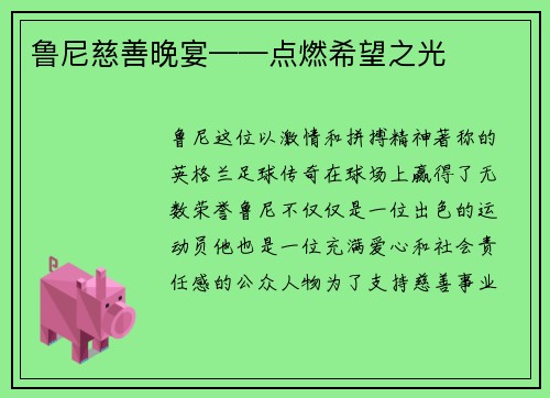 鲁尼慈善晚宴——点燃希望之光